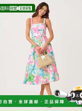 自营lilly pulitzerRissy Midi连衣裙-度假村白色大viney liney