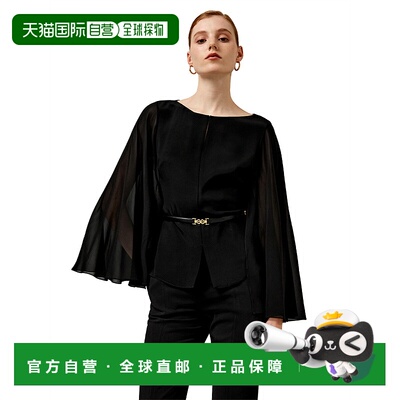 自营lilysilkCrewneck Cape-Style Silk Blouse for Women - blac