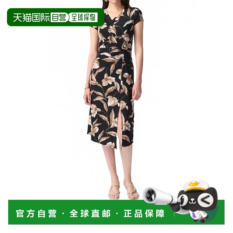 自营joseph ribkoffFaux Wrap Midi A-Line Dress In Black/multi