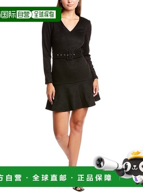 自营 Honey & Beau 麂皮混纺 Wild Zebra新款早秋新款连衣裙 黑色