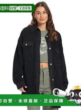 自营 Roxy Switch Up Shacket女式黑色夏尔巴羊毛长袖T恤SRT160-