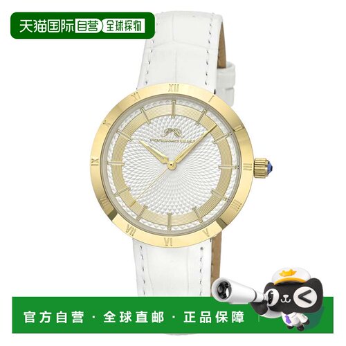 自营Porsamo Bleu女士梦露真皮金色调和白色手表1491CMOL-白色和