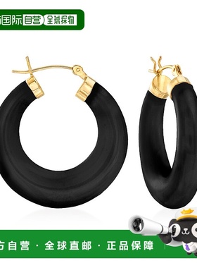 自营Ross-Simons 14 克拉黄金黑色缟玛瑙圈形耳环 - 黑色 美国奥
