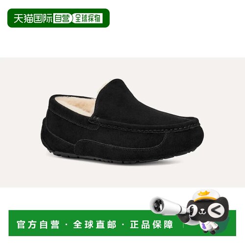自营UGG Ascot 1101110W-BLK Loafer男士黑色绒面革羊毛衬里拖鞋G