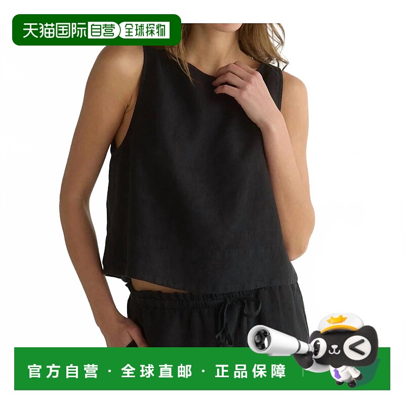 自营bella dahlSleeveless Boat Neck Split Back Top In Black -