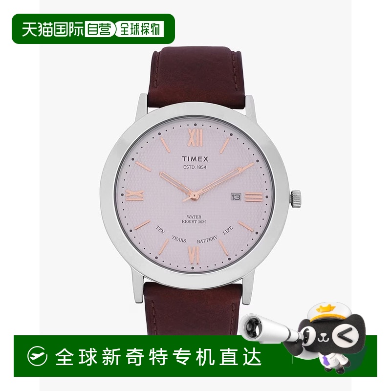 自营 Timex真皮连衣裙10年电池手表-棕色 【美国奥莱】直发天美时