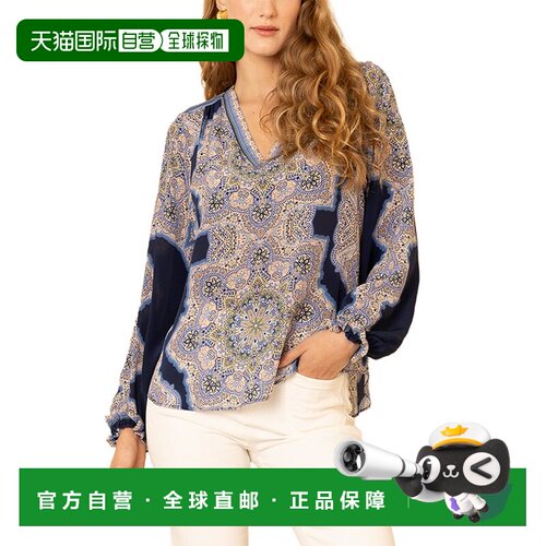 自营Hale Bob Layne真丝上衣-蓝色 泡泡袖美国直发奥莱
