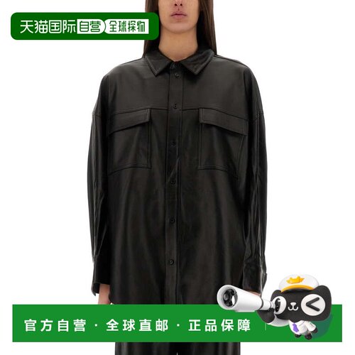 自营michael michael korsButton-Up Oversized Black Lamb Leath