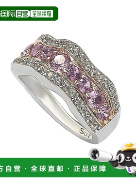 自营 Suzy Levian 粉红色蓝宝石和钻石口音纯银波浪形戒指 - 粉红