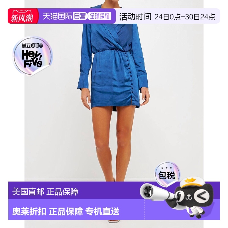 自营 endless rose奥林匹亚蓝色长袖缎面连衣裙 - olympian blue