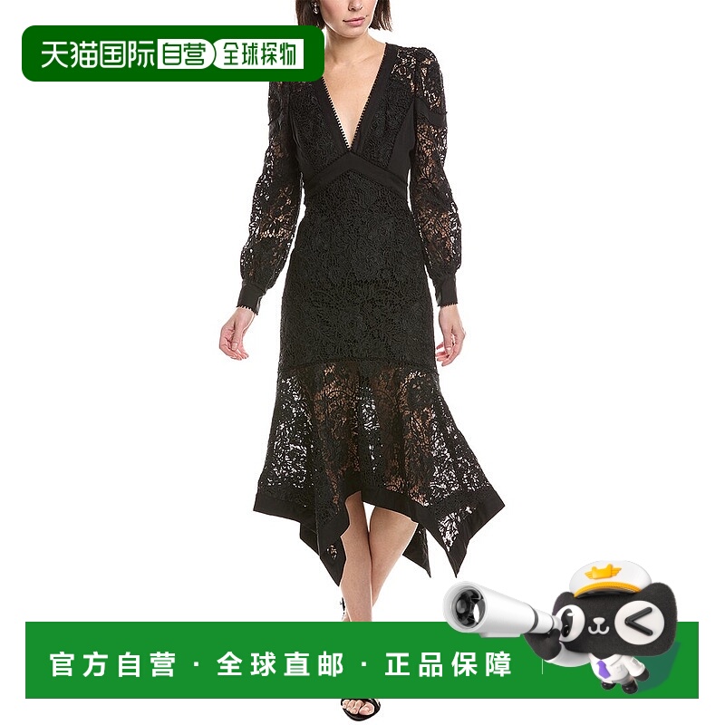 自营Marchesa Notte Lace Midi Dress - black 美国奥莱直发