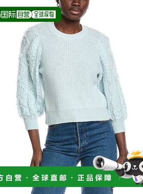 自营 autumn cashmere秋季羊绒镶边泡泡袖羊绒毛衣-蓝色 美国奥莱