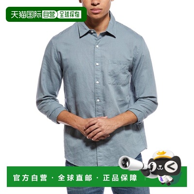 自营Vince Linen-Blend Button-Down Shirt - blue 美国奥莱直发