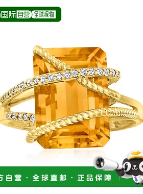 自营 ross-simons罗斯-西蒙斯黄水晶和。 14 克拉黄金钻石戒指 -