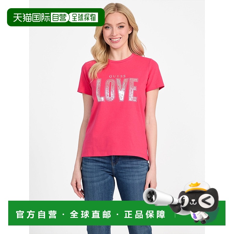 自营 guess生态圆领Lettie T恤-蔓越莓汁 美国奥莱直发