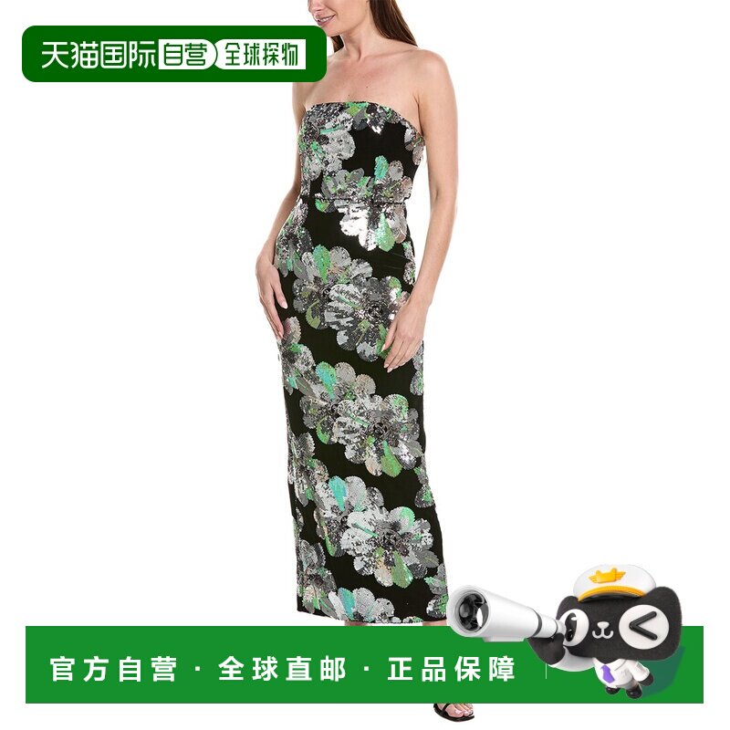 自营Milly Orion天鹅绒花卉亮片长裙-黑色 美国奥莱直发