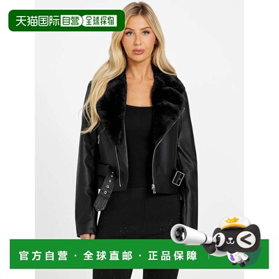自营guessCapri Faux-Leather Moto Jacket - black 美国奥莱直发