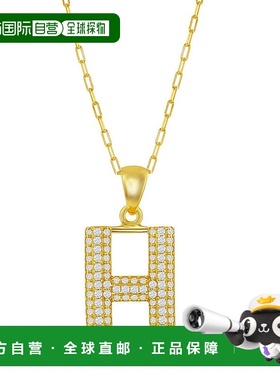 自营 simona纯银 Micro Pave CZ \'J\' 块首字母带回形针链 - 镀