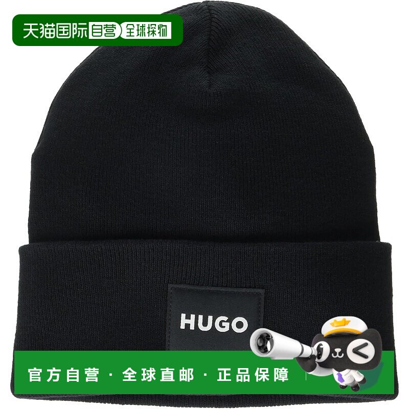 自营 hugo bossHugo 男式 Xevon 徽标贴片罗纹毛线帽,黑色 - 黑