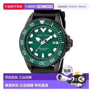 黑色铁洗 Nct海洋潜水硅胶表带3只手手表 美国奥 Nautica男式 自营
