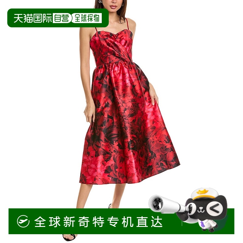 自营 Julia Jordan印花梦露斜纹A字型连衣裙-红色 【美国奥莱】直