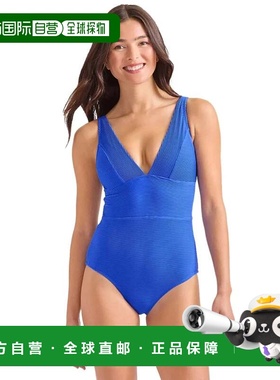 自营Women's Tommy Bahama Ribbed Plunging One Piece Blue Stre