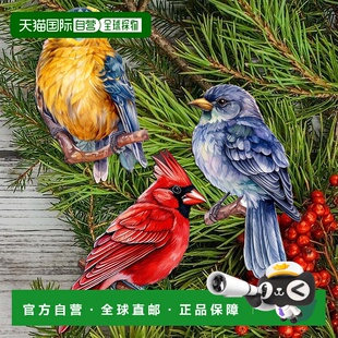 自营 G. Debrekht 出品的森林鸟类装饰性木制圣诞饰品 3 件套 -