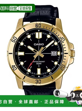 自营Casio Men’s Gold Watch with Black Leather Strap - MTP-V