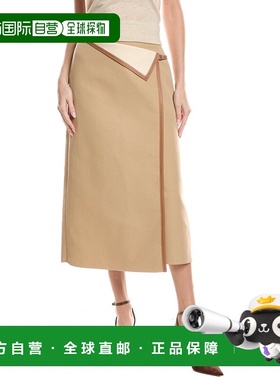 自营Lafayette 148 New York Overlap Leather-Trim Midi Skirt -