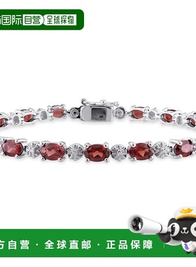 自营mimi & max9 7/8 CT TGW 石榴石和钻石手链 925 纯银 - 红色