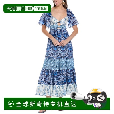 自营 Sandro Linen-Blend Maxi Dress - blue 【美国奥莱】直发