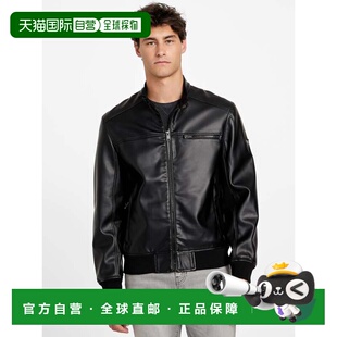 Faux black Leather Jacket 美国奥莱直 Biker 自营guessFaris