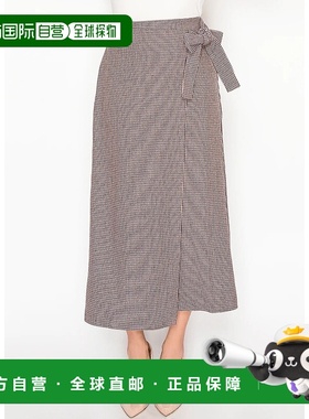 自营 yal new york勃艮第Houndstooth Midi裙子-勃艮第 美国奥莱