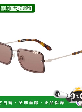 自营off-white米白色无框矩形太阳镜，炮铜框架和蓝色镜片Oeri13N