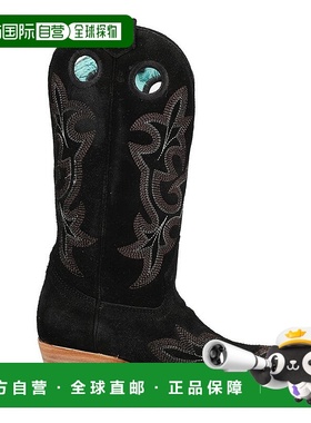 1h可退 【美国直邮】Corral 黑色绒面革刺绣方头牛仔靴 女鞋 时装