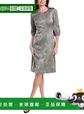 自营Rene Ruiz 3/4-Puff Sleeves Floral A-Line Dress - gray 美