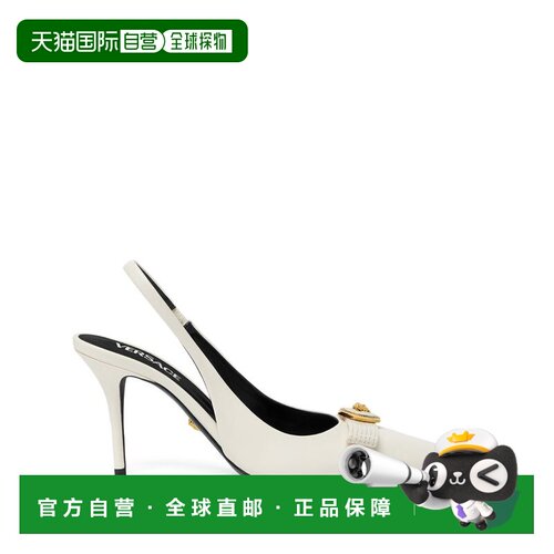 自营versace尖头露趾高跟鞋，带质感蝴蝶结和金色中跟 美国奥莱直