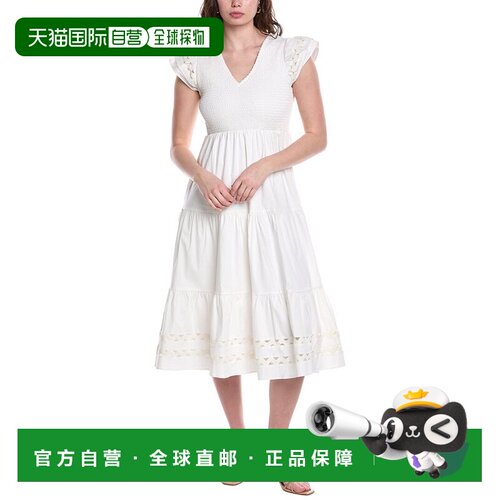 自营Sail to Sable V-Neck Smocked Midi Dress - white 美国奥莱