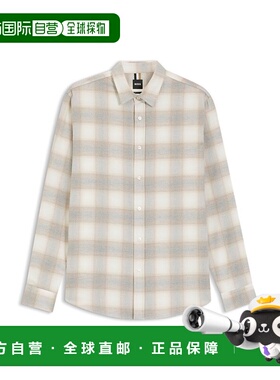 自营bossSlim-fit shirt in checked cotton flannel - white 美