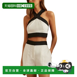 自营Reiss Rebecca Halter Linen Top - white/navy 美国奥莱直发