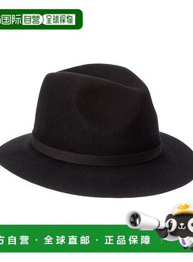 自营Bruno Magli皮革表带羊毛Fedora-黑色 美国奥莱直发帽子