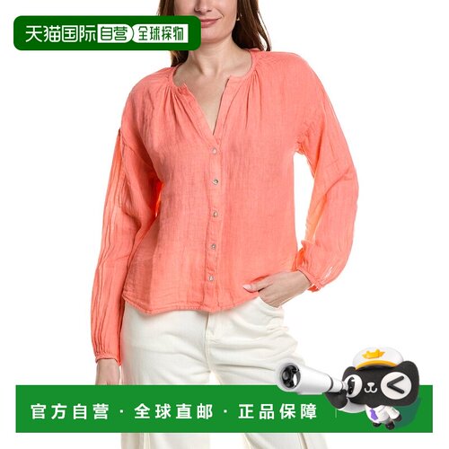 自营Bella Dahl Shirred Neck Linen Blouse - pink 美国奥莱直发