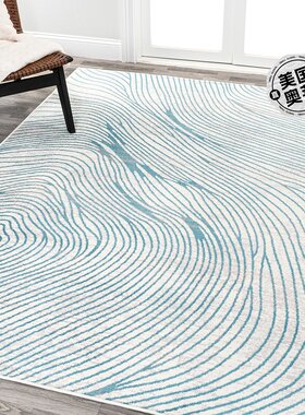 jonathan y Arlo 木纹几何象牙色/蓝色区域地毯 - 象牙色/蓝色 【