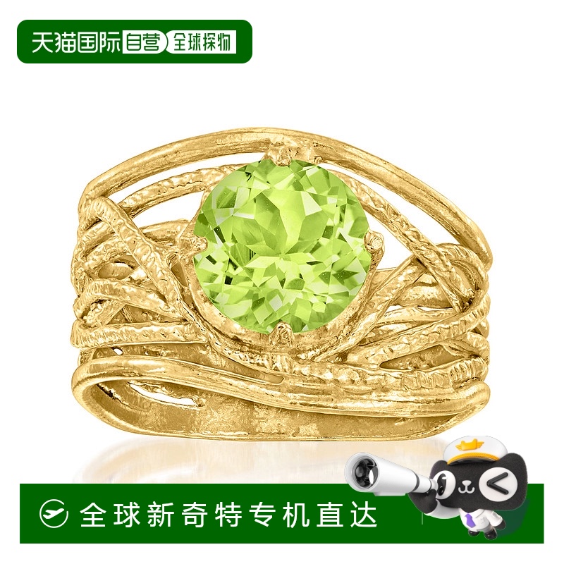 自营 Ross-Simons 18kt 金橄榄石纹理镂空戒指 - 绿色 美国奥莱直
