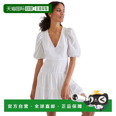 French Connection 女式纯色桦木泡泡袖迷你连衣裙，夏季白色 -