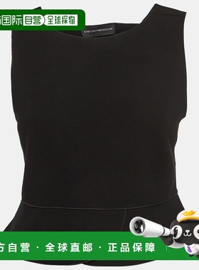自营Emporio Armani Black Knit Sleeveless Cut-Out Crop Top -