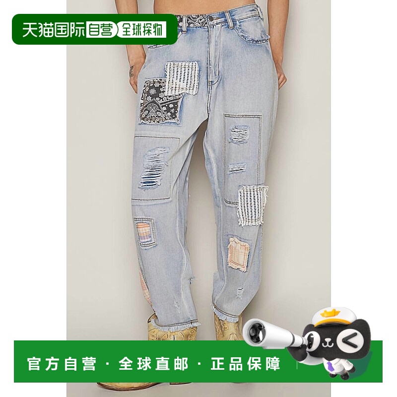 自营polPatchwork Detail Denim Ankle Pants In Light Wash - li