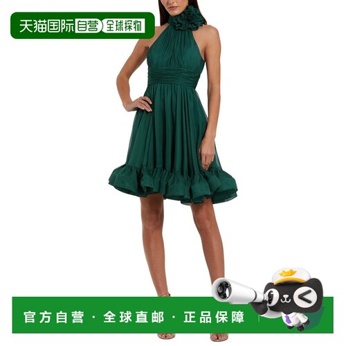 自营Mac Duggal Sleeveless Chiffon Mini Dress With 3D Flower