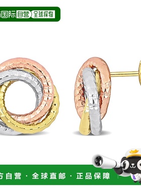 自营 mimi & max3 色黄色、玫瑰色和白色 10K 金开口爱结耳钉 -