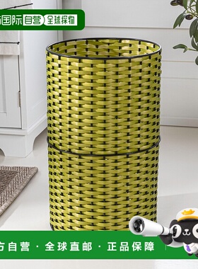 happimessCecil Modern 4.13 加仑仿柳条圆筒废纸篓，梨绿色/黑色